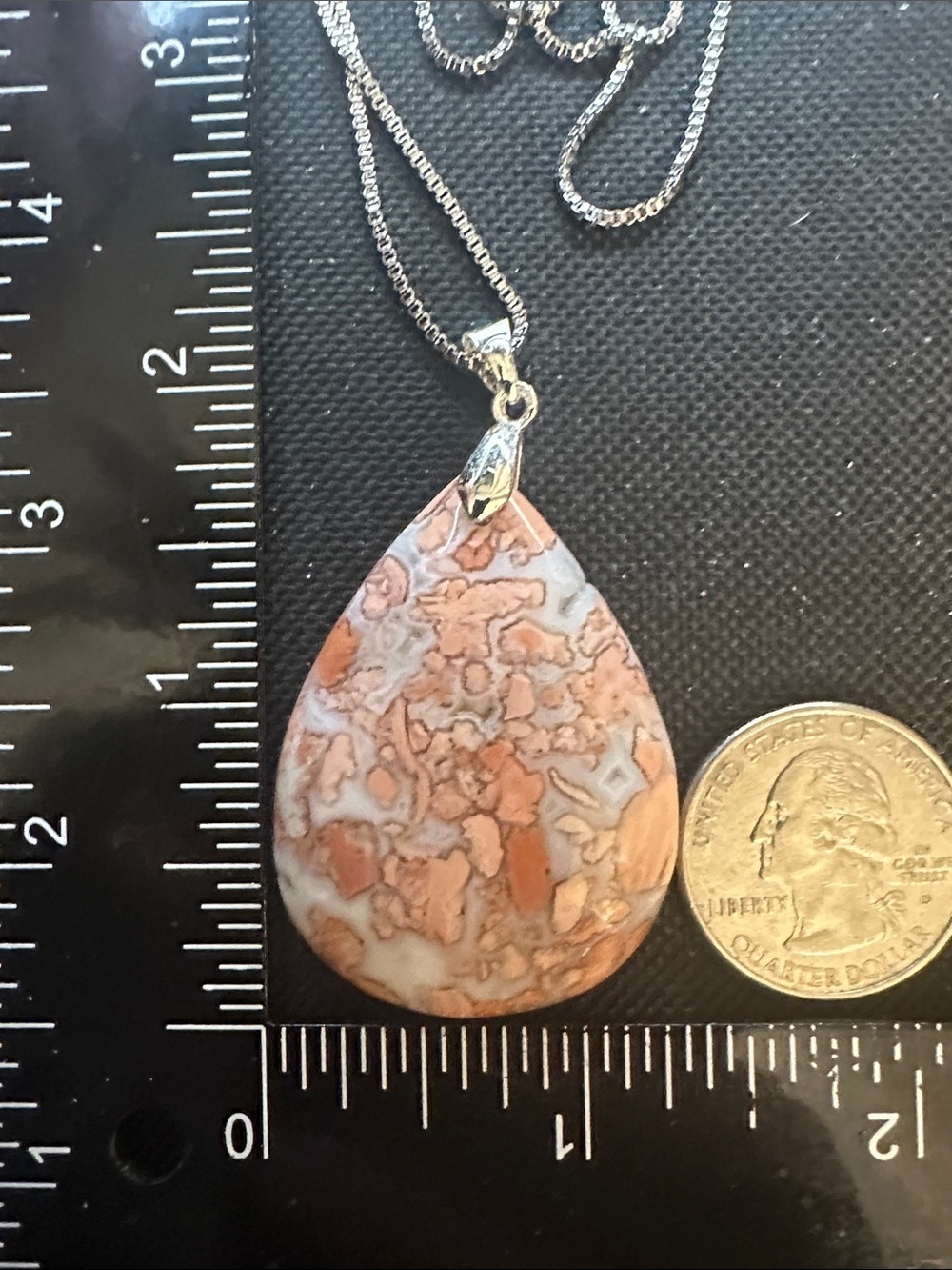 RESERVED Petal Agate Teardrop Pendant Necklace on Chain - Picture 11 of 11